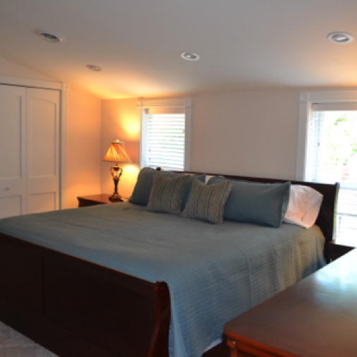 The master suite has a king bed, 40 inch flatscreen, stereo and large bathroom.
